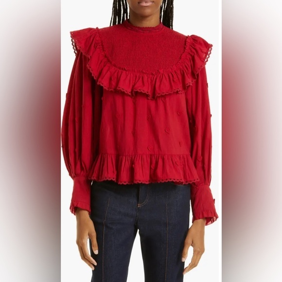 NWT Farm Rio Blouse Women's Size XS Red 3D Pineapple Round Neck Long sle… - Picture 1 of 4